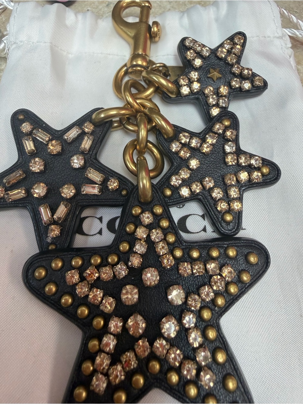 Coach Black Leather Star Crystal Keychain / Purse Charm - Picture 2 of 6